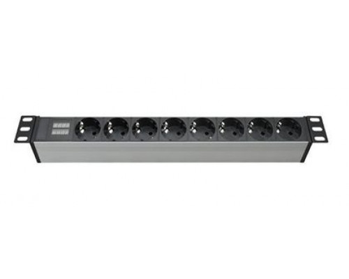 Блок распределения питания (PDU) 19 16A с индикацией, Вых:8 Schuko, Вх:Schuko R519SH8CD | Блок распределения питания (PDU) 19 16A с индикацией, Вых:8 Schuko, Вх:Schuko
