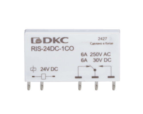 Реле миниатюрное ультратонкое, 1CO, ком. ток 6А, AgSnO2, напряжение 24V DC RIS-24DC-1CO | Реле миниатюрное ультратонкое, 1CO, ком. ток 6А, AgSnO2, напряжение 24V DC
