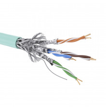 Кабель витая пара кат. 6A экранированный S/FTP, 4 пары, нг(А)-HF, цвет внешней оболочки аква, катушка 500 м