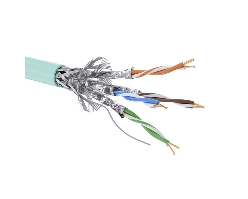 Кабель витая пара кат. 6A экранированный S/FTP, 4 пары, нг(А)-HF, цвет внешней оболочки аква, катушка 500 м RN6ASFK01AQ | Кабель витая пара кат. 6A экранированный S/FTP, 4 пары, нг(А)-HF, цвет внешней оболочки аква, катушка 500 м