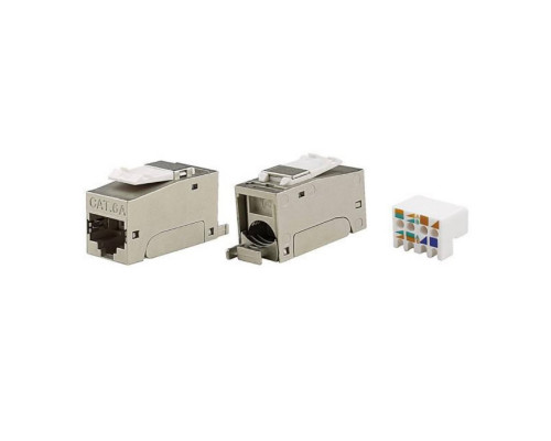 Модуль Keystone RJ45 CAT6A экранированный, 90 градусов, серебристый(форм-фактор S10) RNK6AF90SL | Модуль Keystone RJ45 CAT6A экранированный, 90 градусов, серебристый(форм-фактор S10)