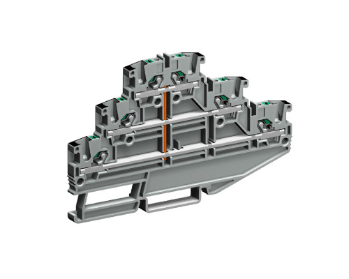 ZEFT210GR | Трехуровневая клемма Push-in со встроенной перемычкой уровней на 2,5кв.мм (замена на VPR-2.5-3L-PV-GY)