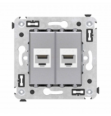 Компьютерная розетка RJ-45 без шторки в стену, кат.6 двойная, Avanti, Закаленная сталь