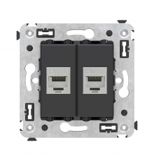 Компьютерная розетка RJ-45 без шторки в стену, категория 5e двойная экранированная, Avanti, Черный матовый