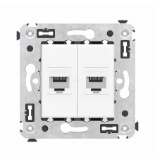 Компьютерная розетка RJ-45 без шторки в стену, кат.6А двойная, Avanti, Белое облако