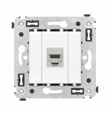 Компьютерная розетка RJ-45 без шторки в стену, кат.6А одинарная экранированная, Avanti, Белое облако