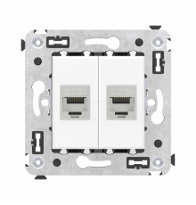 Компьютерная розетка RJ-45 без шторки в стену, кат.6А двойная экранированная, Avanti, Белое облако