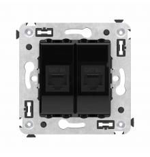 Компьютерная розетка RJ-45 без шторки в стену, кат.6А двойная, Avanti, Черный квадрат