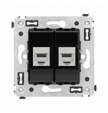 Компьютерная розетка RJ-45 без шторки в стену, кат.6А двойная экранированная, Avanti, Черный квадрат