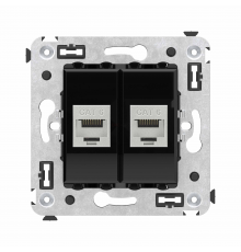 Компьютерная розетка RJ-45 без шторки в стену, кат.6 двойная экранированная, Avanti, Черный квадрат