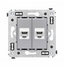 Телефонная розетка RJ-12 без шторки в стену двойная, Avanti, Закаленная сталь