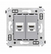 Компьютерная розетка RJ-45 без шторки в стену, кат.6А двойная, Avanti, Закаленная сталь