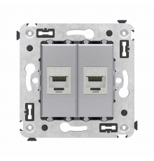 Компьютерная розетка RJ-45 без шторки в стену, кат.6А двойная экранированная, Avanti, Закаленная сталь