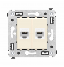 Компьютерная розетка RJ-45 без шторки в стену, кат.6А двойная, Avanti, Ванильная дымка