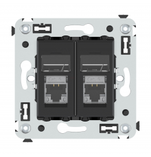 Компьютерная розетка RJ-45 в стену, кат.6 экранированная двойная,Avanti, Черный матовый