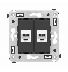 Телефонная розетка RJ-12 без шторки в стену двойная, Avanti, Черный матовый