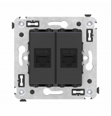 Компьютерная розетка RJ-45 без шторки в стену, кат.6А двойная, Avanti, Черный матовый