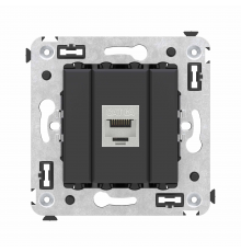 Компьютерная розетка RJ-45 без шторки в стену, кат.6А одинарная экранированная, Avanti, Черный матовый