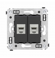 Компьютерная розетка RJ-45 без шторки в стену, кат.6А двойная экранированная, Avanti, Черный матовый