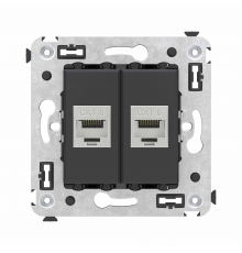 Компьютерная розетка RJ-45 без шторки в стену, кат.6 двойная экранированная, Avanti, Черный матовый