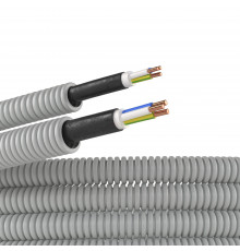 Электротруба ПВХ гибкая гофр. д.16мм, цвет серый, с кабелем ВВГнг(А)-LS 3х2,5мм² РЭК ГОСТ+, 50м