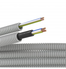 Электротруба ПВХ гибкая гофр. д.16мм, цвет серый, с проводом ПуВ 3х2,5мм² РЭК ГОСТ+, 50м