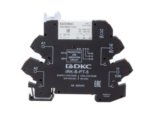 Реле интерфейсное, 1CO, ком. ток 6А, AgSnO2, напряжение 230V AC/DC, push-in клеммы. IRK-230UC-1CO-PT | Реле интерфейсное, 1CO, ком. ток 6А, AgSnO2, напряжение 230V AC/DC, push-in клеммы.