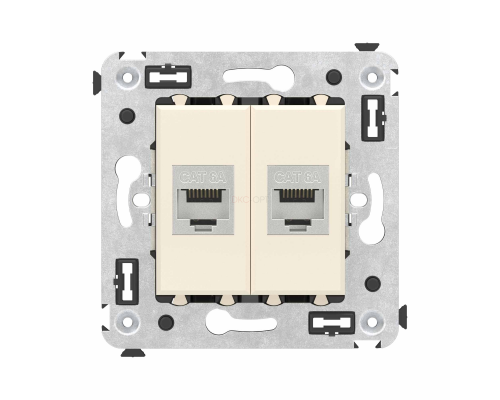 4405774 | Компьютерная розетка RJ-45 без шторки в стену, кат.6А двойная экранированная, Avanti, Ванильная дымка