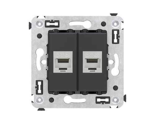 4412774 | Компьютерная розетка RJ-45 без шторки в стену, кат.6А двойная экранированная, Avanti, Черный матовый