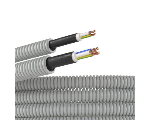 9S91650 | Электротруба ПВХ гибкая гофр. д.16мм, цвет серый, с кабелем ВВГнг(А)-LS 3х2,5мм² РЭК ГОСТ+, 50м