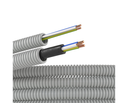 9V91650 | Электротруба ПВХ гибкая гофр. д.16мм, цвет серый, с проводом ПуВ 3х2,5мм² РЭК ГОСТ+, 50м
